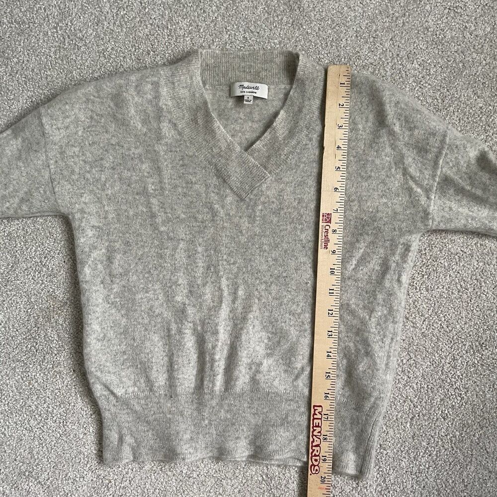 Madewell 100% Cashmere Knit Sweater V-Neck Gray Cream Women's Size Small - Picture 9 of 9